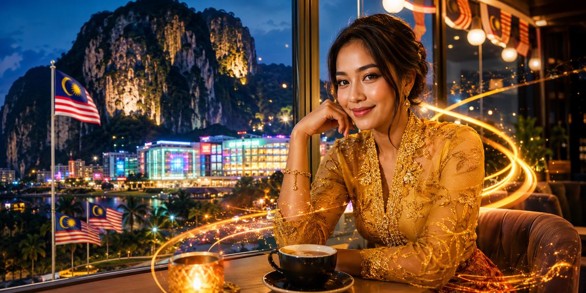 Wanita berkebaya melakukan deposit untuk permainan kasino dalam suasana tempatan Ipoh Malaysia